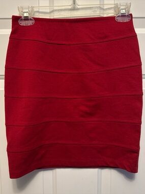 Basic House Womens Pencil Skirt Red Elastic Waist Size S